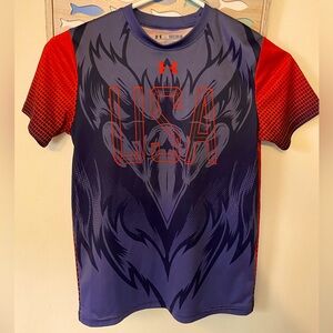 Under Armour YMD 10/12 American flag patriotic heat gear shirt